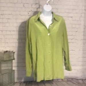 Lime green silk button down blouse